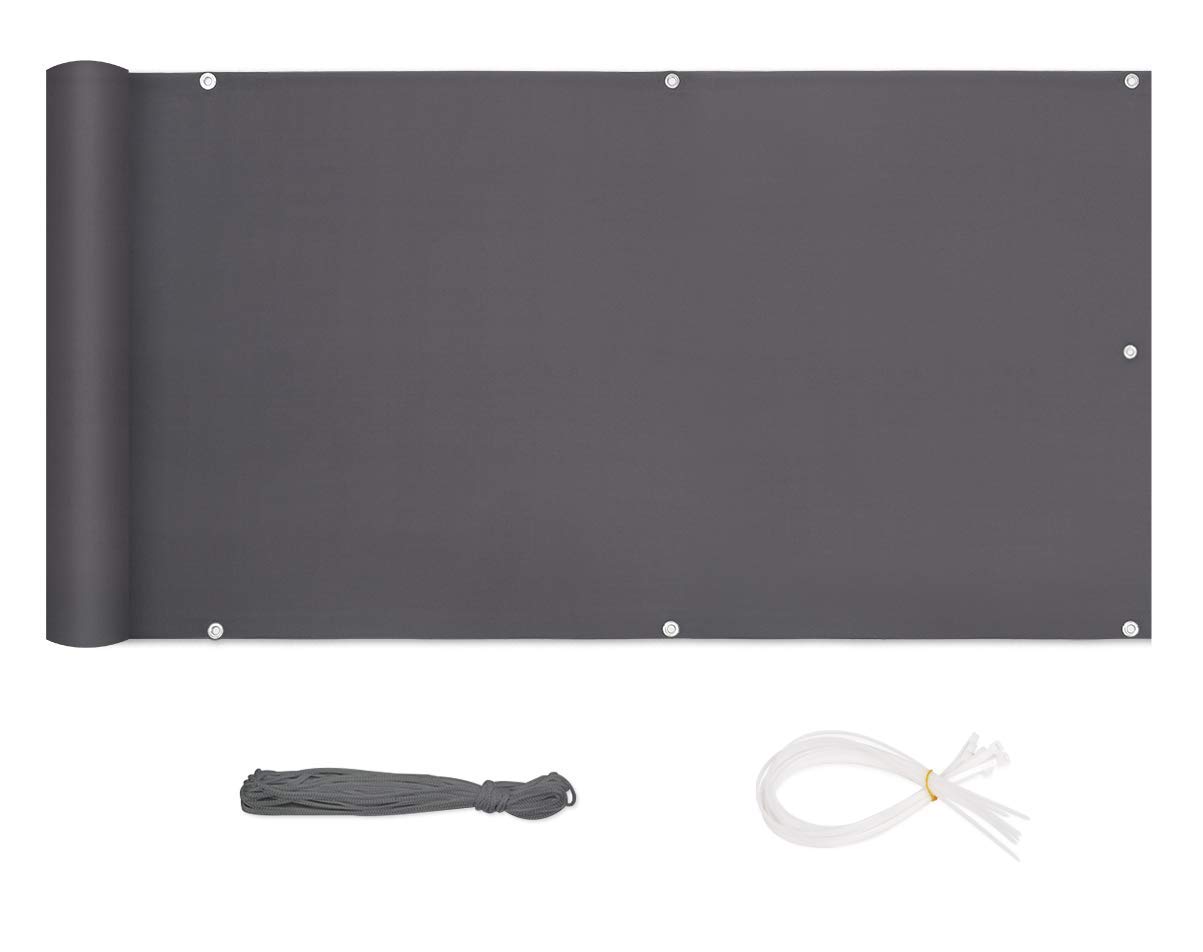 Sekey Balcony Privacy Screen, Balcony Cover, Opaque, Wind Protection, 90 x 600 cm with Eyelets, Nylon Cable Ties and Cord, 100% Privacy, Anthracite