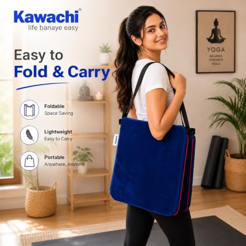 Image of Kawachi Floor Chair with Laptop Table, Foldable Back Support & Portable Study Table Combo, Reading, Work from Home, Meditation & Relaxation Chair (KC32-Blue)