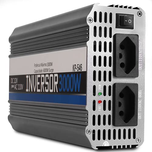 Inversor Tensão 3000w 12v Para 110v Veicular Transformador Conversor Com Tomada Padrão