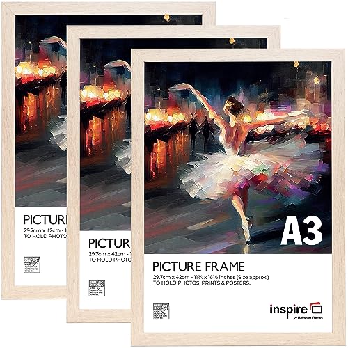 Inspire By Hampton OSLO A3 (30x42cm) Natural Wood Effect Picture Photo Frame Acrylic (Non-Glass) 3-Pack IBHOSLA3NG-PK3