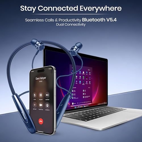 Image of TP TROOPS Wireless Bluetooth Neckband Earphones with 25H Playtime, Bluetooth v5.4, 10mm Bass Driver, Magnetic On /Off, IPX4, Dual Pairing, Voice Assistant, Type-C Fast Charging Bluetooth Neckband