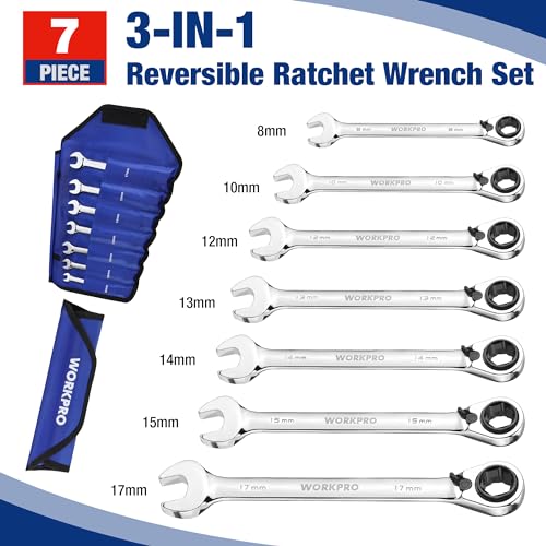 WORKPRO 7-Piece 3-in-1 Reversible Ratchet Wrench Set, Metric 8mm to 17mm - image 7