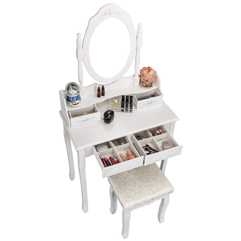 open lace back dress Girls White Dressing Table & Stool Mirror & Drawers