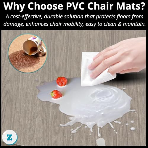 Image of 2mm Thick PVC Chair Mat for Hardwood /Tile /Laminate /Concrete Flooring | Prevents Scratches, Ensures Smooth Rolling & Non-Slip | Customizable Sizes (Translucent)
