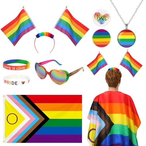 XEPST LGBTQ+ Gay Pride Accessories, 8PCS Progress Rainbow Cape Set including Rainbow Flag Cape, Headband, Sunglasses