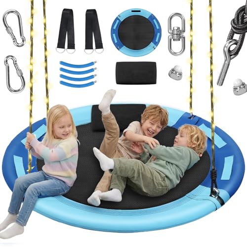 IEEILULU Balançoire Nid d'Oiseau 100 cm, Balançoire Enfant et Adulte, Balançoire Jardin Extérieur Filet, Charge 300 kg, Corde Réglable, Rotation 360°,...