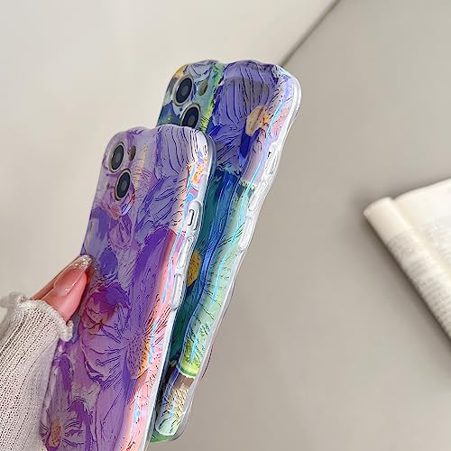 Coque iPhone 14 Pro Max laser blu-ray silicone antichoc fleurs rose