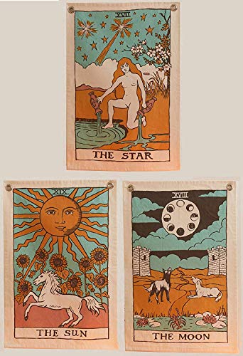Amknn - Tapiz con diseño de la Bandera del Tarot del Sol, la Luna y la Estrella, de algodón Bohemio, Hecho a Mano, para Colgar en la Pared, Tarot Flag Tapestry, 50 x 40CM