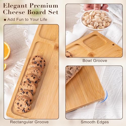 Miniatura 3 de Latern Juego De Tablas De Queso De Bambú, 35cm X 27cm Bandeja De Madera Para Embutidos Tabla De Quesos Con 4 Cuchillos Para Queso, Set De Regalo Ideal Para Navidad Bodas Acción De Gracias Fiesta