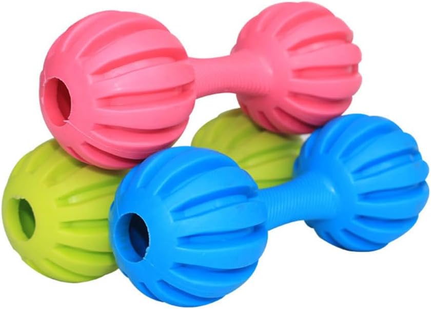 Ipetboom Dog Chew Toy Bell 2 Pack Rubber Barbell Teething Toys for Puppies and Small to Medium Dogs Wearable Interactive Training Toy Helps Clean Teeth and Reduce Loneliness Random Color