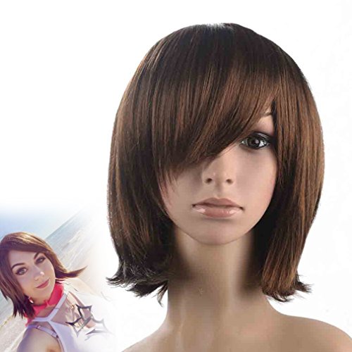 Namecute Long BOB Wig Shoulder Length Side Bangs Brown Wig Heat Resistant Synthetic Wigs + Free Wig Cap