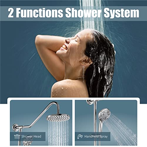 Aolemi Rainfall 8 Inch Shower Head Combo Retrofit Shower System Faucet 6 Functions Handheld Spray Adjustable Slide Bar Polish Chrome Wall Mount Shower Fixtures Bathroom Set #TOP1