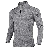KEFITEVD Funktionsshirt Herren Langarm Mountainbike Shirt Warm Herbst Winter Stehkragen Sport Pullover Long Sleeve Männer Hellgrau M