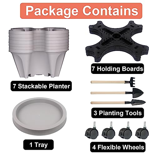 Vertical Planter 7 Tier Stackable Planters Garden Tower Planters Strawberry Herb Flower And Vegetable Planter Indoor Outdoor Gardening Pots With Removable Wheels And Tools #TOP7