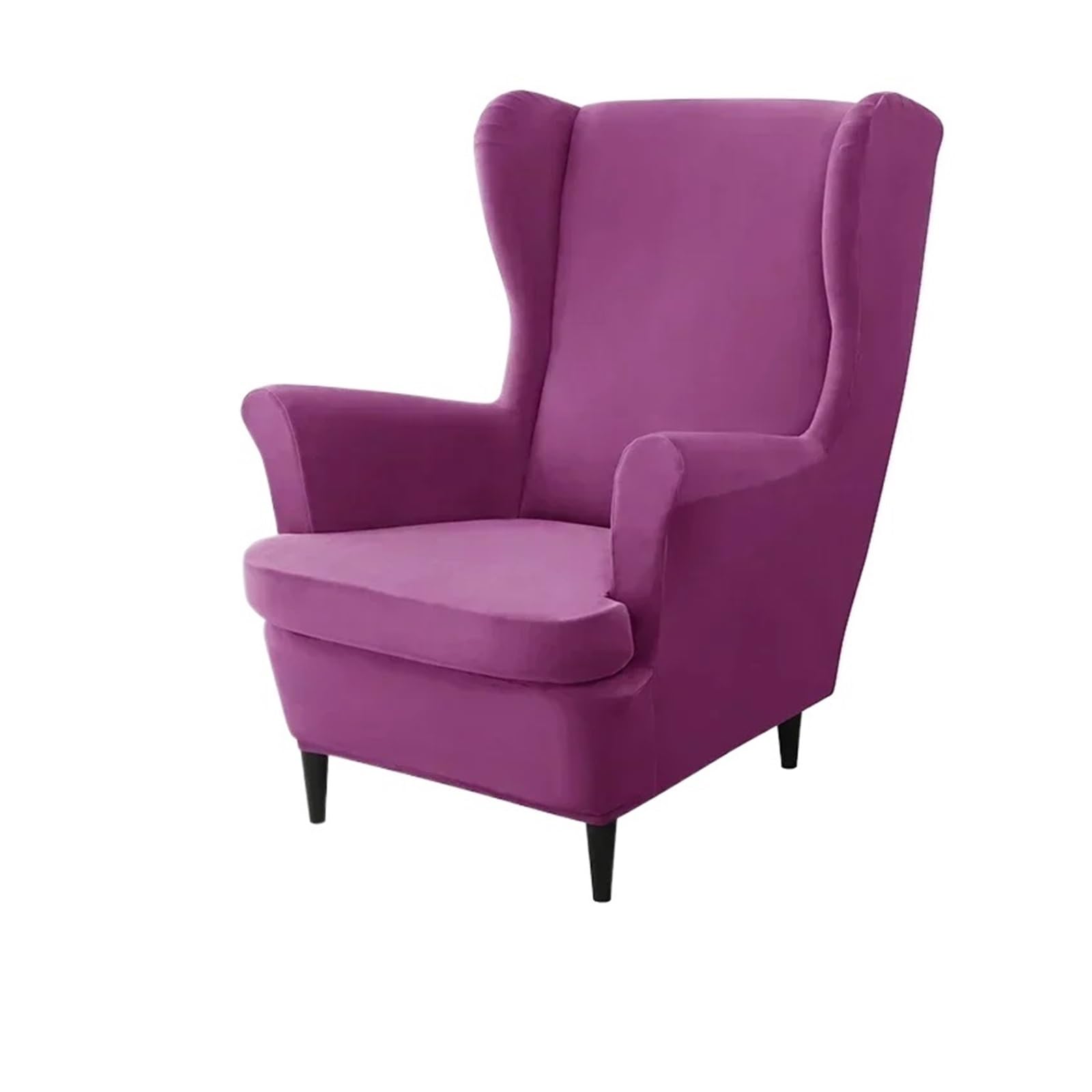 GCYEIDMA Wing Chair Slipcover Wing Chair Cover Stretch Elastic Wingback Sofa Covers Soild Color Armchair Slipcovers with Seat Cushion Slipcover(Purple Chair Cover)