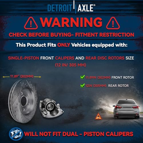 Image of Detroit Axle - Brake Kit for Chrysler Town & Country Dodge Grand Caravan VW Routan Drilled Disc Brake Rotors Ceramic Brake Pads Wheel Lug Nuts Replacement : 11.89'' inch Front and 12'' inch Rear Rotor