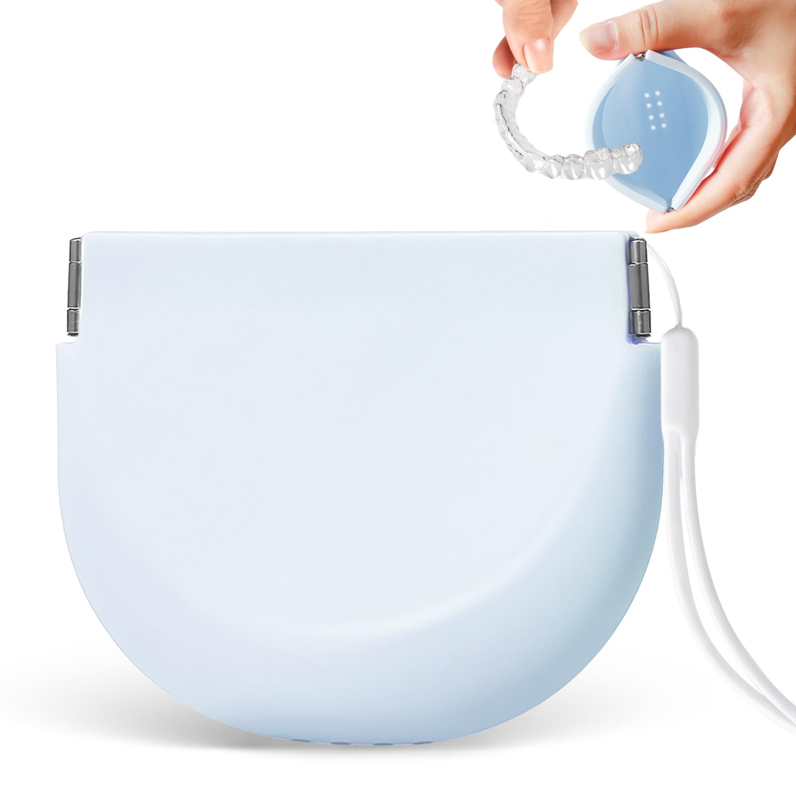 Silicone Retainer Denture Storage Case Holder, Portable Slim Dental Container Cleaning Box with Drain Holes and Leakproof for Aligners, Mouth Guards, Night Guards, Removable Dental Appliances (Blue)