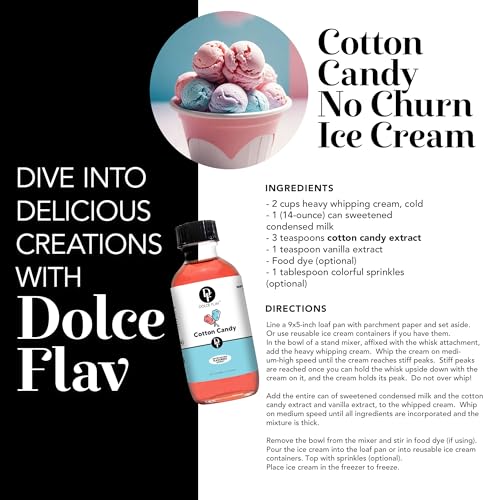Image of Dolce Flav Cotton Candy Extract - 8 Ounce Water-Soluble Kosher, Sugar-Free, Concentrated Carnival-Style Flavoring for Baking, Frostings & Drinks