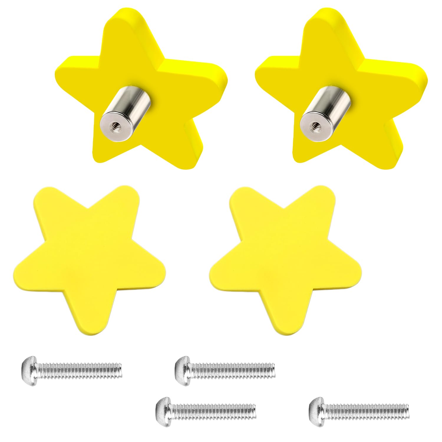 DIPZO 4PCS Star Cabinet Knobs, Decorative Drawer Pull Handles with Screws, Soft Knobs for Children's Room, Closet, Bedrooms, Cupboards, and Furniture, Yellow
