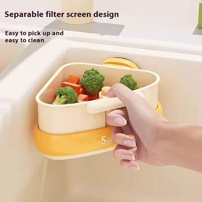 Curetoaway Suction Cup Sink Corner Rack, Curetoaway Suction Cup Sponge Holder with Drain Hole, Removable Corner Sink Strainer with Automatic Dumping, No Drilling Food Waste Catcher (2PCS-C)