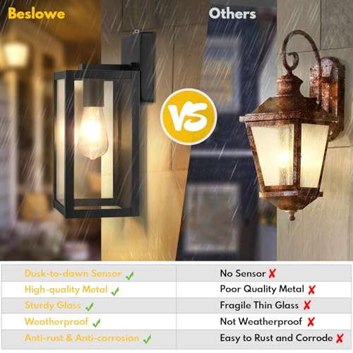Image of BesLowe 2-Pack Dusk to Dawn Outdoor Wall Lights, Black Exterior Sconces
