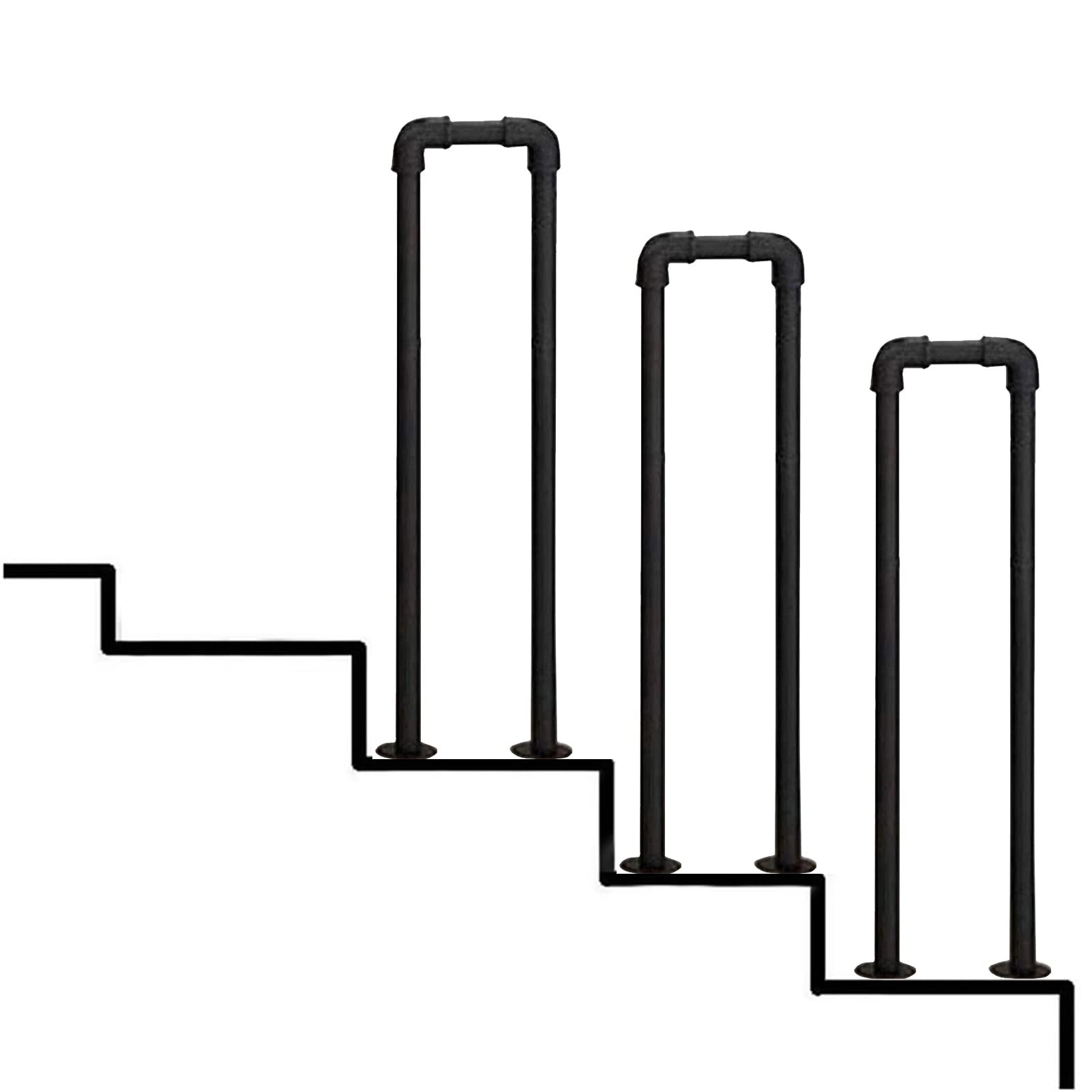 KHLMSRXJ Outdoor Steps Stair Handrails, Matte Black Transitional Handrail for Exterior Step Garden Terrace Handrail Picket Fits 1 Steps Stair Rail Wrought Iron Hand Rails Railing/55Cm(1.8Ft