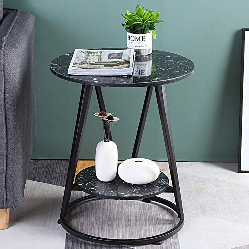 Telephone Table, Mini Side Table Nordic Living Room Sofa Corner Table Black Iron Art Small Round Table 2-Tier Storage Shelf Balcony Coffee Table,19.6"×23.2"(