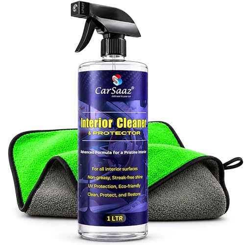 Image of CAR SAAZ Car Interior Cleaner & Protector (1L) with Microfiber Cloth | Premium Cleaner For All Interior & Upholstery Surfaces | Car Interior, Fabric, Sofa, Carpet & Upholstery Cleaner (Pack of 2)