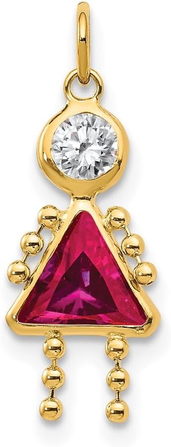 14k Yellow Gold July Girl Birthstone Charm Pendant - 20mm x 10mm
