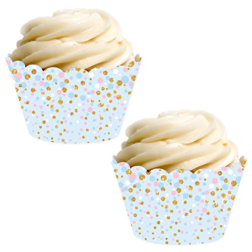 Andaz Press Party Cupcake Wrapper Decorations, Baby Blue with Pink and White Dots, 24-Pack, Theme Colored Bulk Cake Supplies, Gender Reveal Baby Shower 1st Birthday