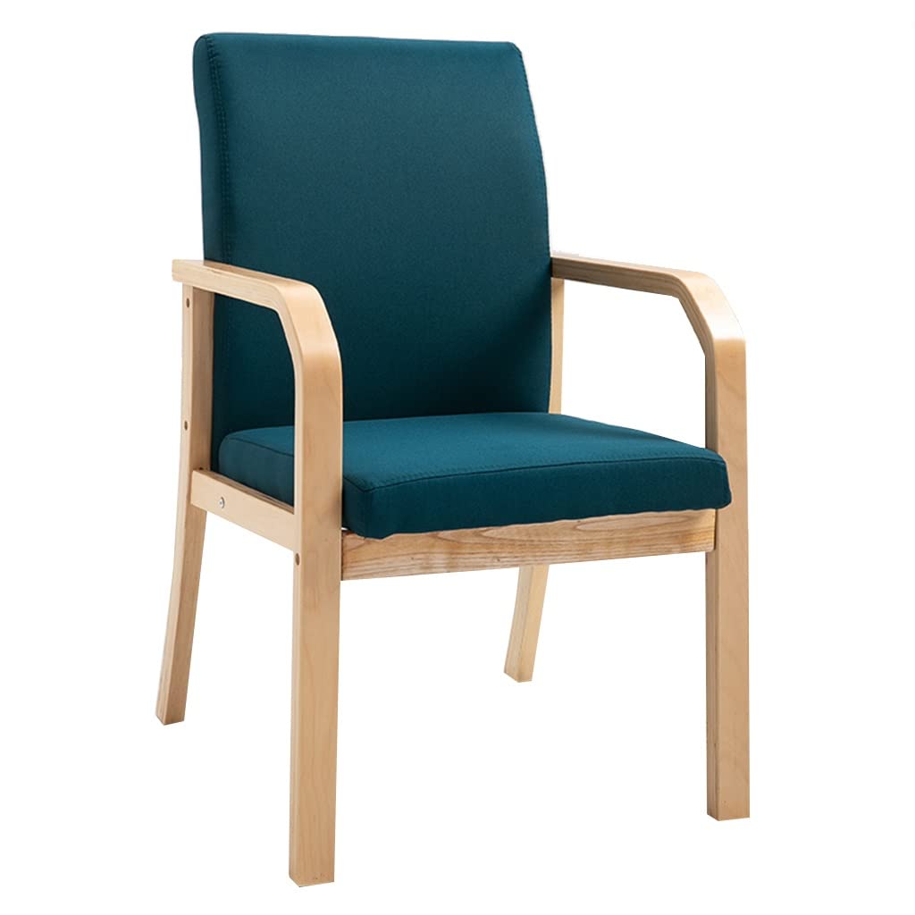 Mid Century Modern Upholstered Dining Chairs with Arms Stylish Fabric Accent Armchairs for Living Room & Kitchen Dark Blue Seat Durable Wood Legs Perfect for Leisure Dining