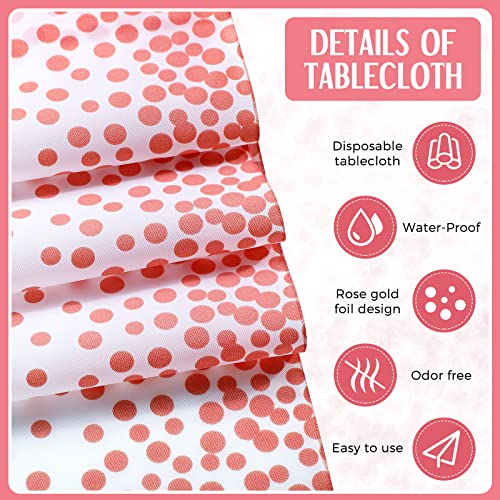 Image of Breling 24 Packs Rose Gold and White Disposable Tablecloths and Satin Table Runner Set, 54 x 108 Inch Plastic Tablecloth, 12 x 108 Inch Table Runners for Wedding Birthday Baby Shower Party Decoration