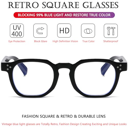 Image of AIEYEZO Retro Blue Light Glasses for Men Women Square Thick Framed Eyeglasses Trendy Vintage Computer Glasses