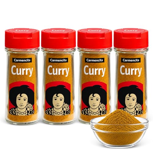 Sazonador Curry Carmencita 43 g, Curry Molido, Ideal para carne de pollo o cordero, verdura, salsas y arroces, Puede contener trazas de gluten, mostaza, Contiene 4 unidades de 43 g