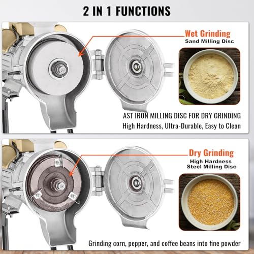 Image of VEVOR Electric Grain Mill Grinder, 3000W Spice Grinders, Commercial Corn Mill with Funnel, Thickness Adjustable Powder Machine, Heavy Duty Feed Flour Cereal Mill Wheat Grinders, Dry & Wet Grinder