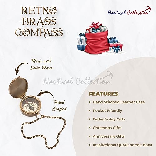 Brújula NAUTICAL COLLECTION con cita grabada, artesanal, de latón, portátil y vintage miniatura 3