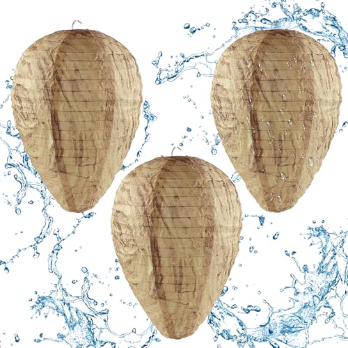 3 Pack Wasp Nest Decoy, Waterproof Hanging Wasp Deterrent for Hornets Yellow Jackets (Brown)