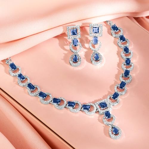Image of Rubans American Diamond Zirconia Necklace Set Stylish Jewellery Gift for Women & Girls