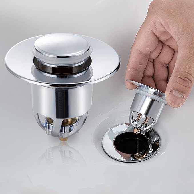 Image of Plastic Pop-Up Sink Drain Stopper with Hair Catcher - Universal Push Button Filter for Bathroom, Kitchen, Wash Basin & Bathtub - Anti-Clog, Corrosion Resistant. (1)