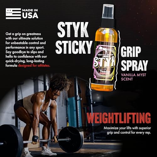 STYK by Vaulter Magazine - Spray Adhesive for Hands, Anti-Slip Solution, Sticky Grip Spray for Athletes: Pole Vault, Basketball, Golf, Pole Dancing, and All Sports, Vanilla MYST Scent 120ml Spray