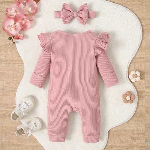 Newborn Baby Girl Romper Zip Ruffle Bodysuit One Piece Jumpsuit Baby Girl Clothes Coming Home Outfits3