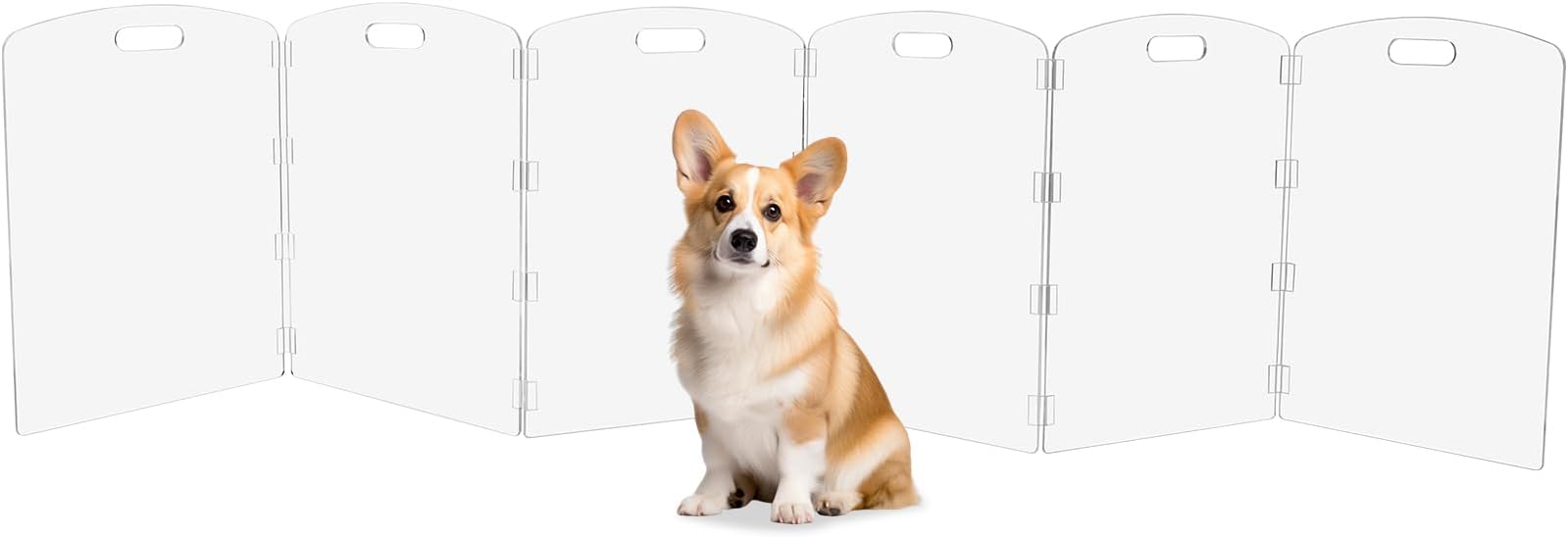Modern Frame Clear Acrylic Freestanding Pet Gate - 24" High Extra-Wide Folding 6-Panel Dog Barrier for Doorways, Stairs & Large Openings, Indoor Fence for Dogs, Puppies & Cats