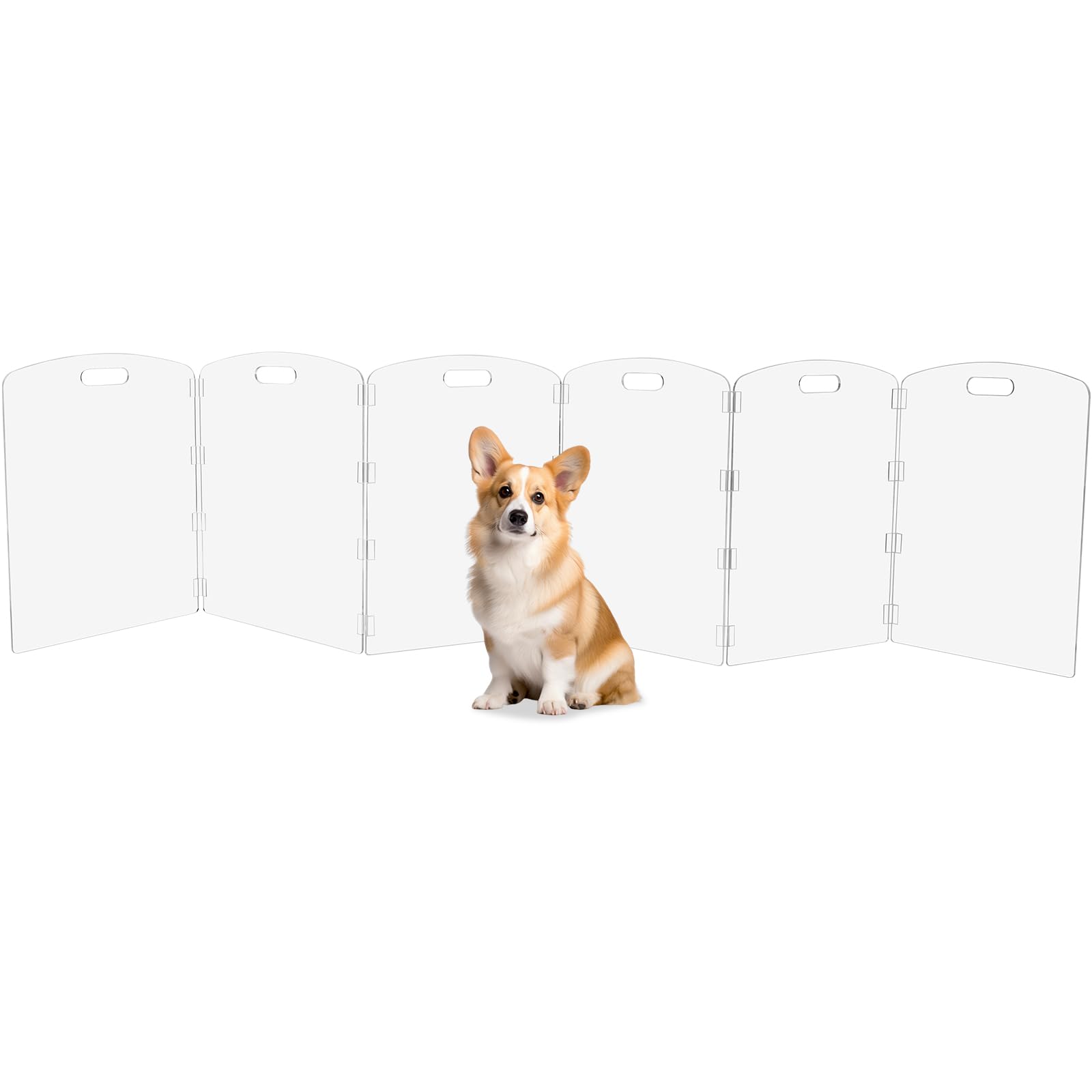 Modern Frame Clear Acrylic Freestanding Pet Gate - 24" High Extra-Wide Folding 6-Panel Dog Barrier for Doorways, Stairs & Large Openings, Indoor Fence