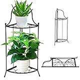 Yolafe Plant Stand 2 Tier Metal Corner Flower Stand Foldable Floor Flower Pot Shelf for Floor Balcon