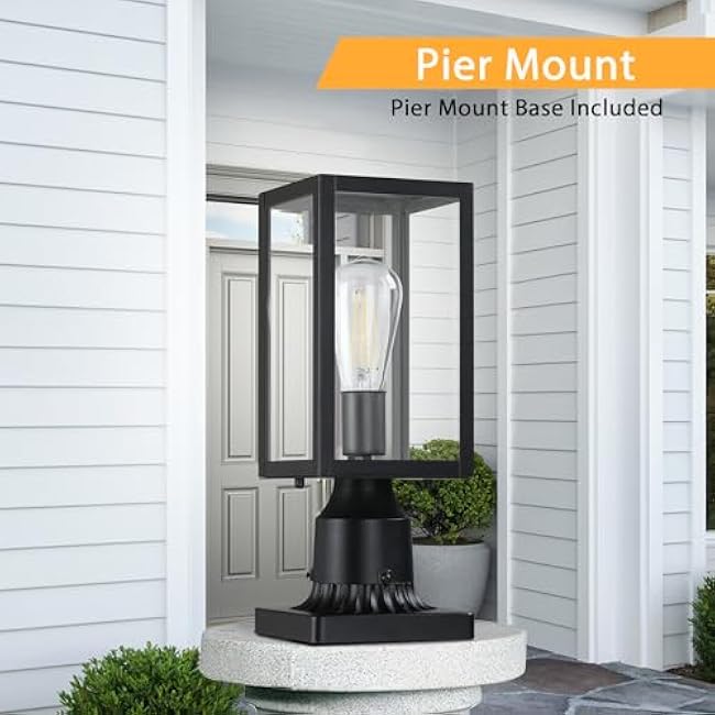 Outdoor Post Lights with Pier Mount Base, 2-Pack Modern Lamp Post Light Fixture Waterproof Pole Lights Outdoor Column Lights Exterior Post Lantern with Clear Glass for Garden Patio