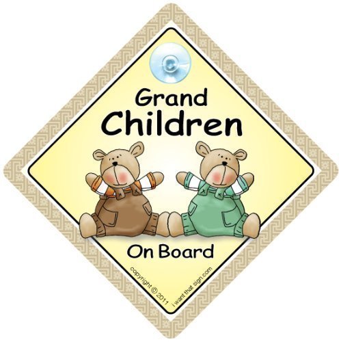 Grandchildren On Board, Brown & Green Bears, Grandchildren on Board Car sign, Baby on Board Sign, baby on board, Baby On Board Car Sign, GRAND CHILDREN On Board Car Sign, Bumper Sticker Style