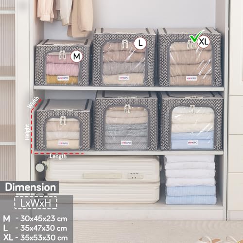Image of HOKIPO Wardrobe Organiser for Storage of Clothes, 600D Oxford Fabric Storage Box, Charcoal Grey - Extra Large Pack of 1 (AR-6719-CGRY)
