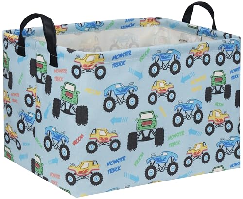 Image of Rectangular Monster Truck Baskets Kids Gift Bins Empty Baby Basket for Boys Toy Storage Basket Organizer Bin Box Room Decor for Home(Monster Truck)