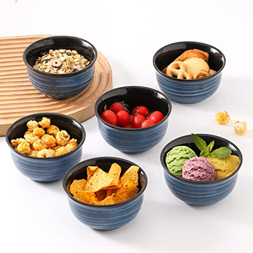 Hasense 10 Oz Ceramic Dessert Bowls, Small Ice Cream Bowls, Portion Control Bowls For Kitchen Cereal Soup Rice Side Dishes, Dishwasher Microwave Safe, Set Of 6, Blue #TOP1