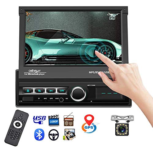 Single Din Car Stereo Navigation Car Radio 7" Motorized Touch Screen Bluetooth Head